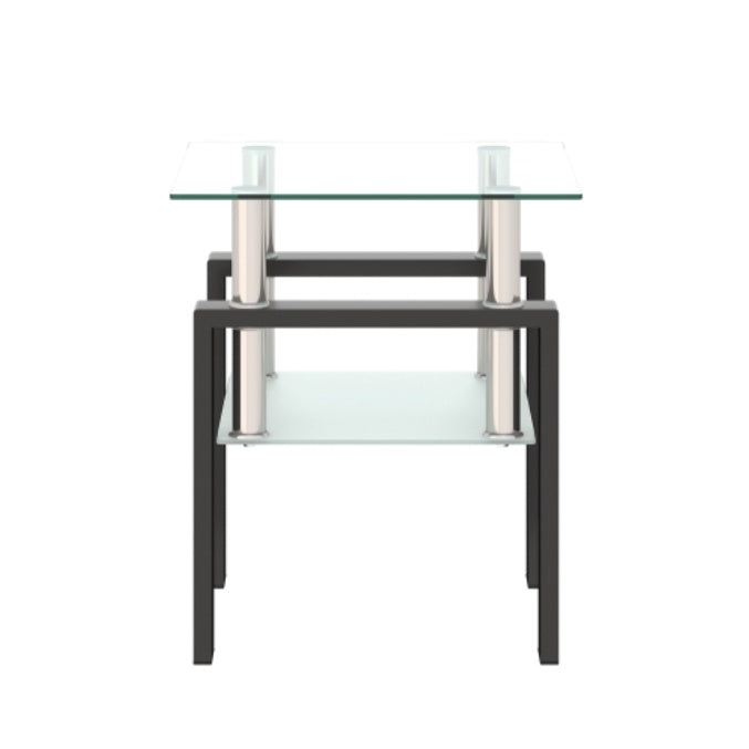 2-Tier Tempered Glass Tea Table with Storage Shelf