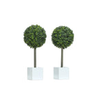 Artificial Boxwood Topiary Trees in White Pots