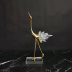 Gold Crane Bird Statues with Crystal Tail