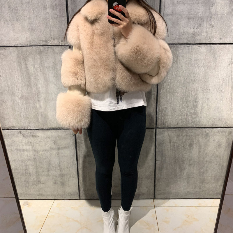 Women's Fur Stitching Lapel Artificial Fur Coat