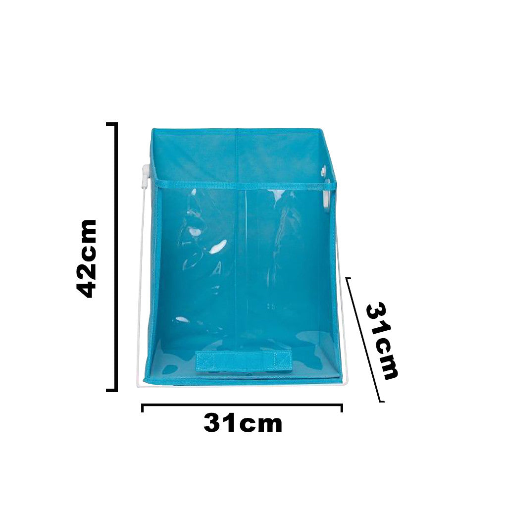 Blue bag with measurements on a white background