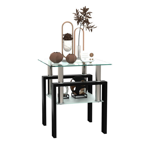 2-Tier Tempered Glass Tea Table with Storage Shelf