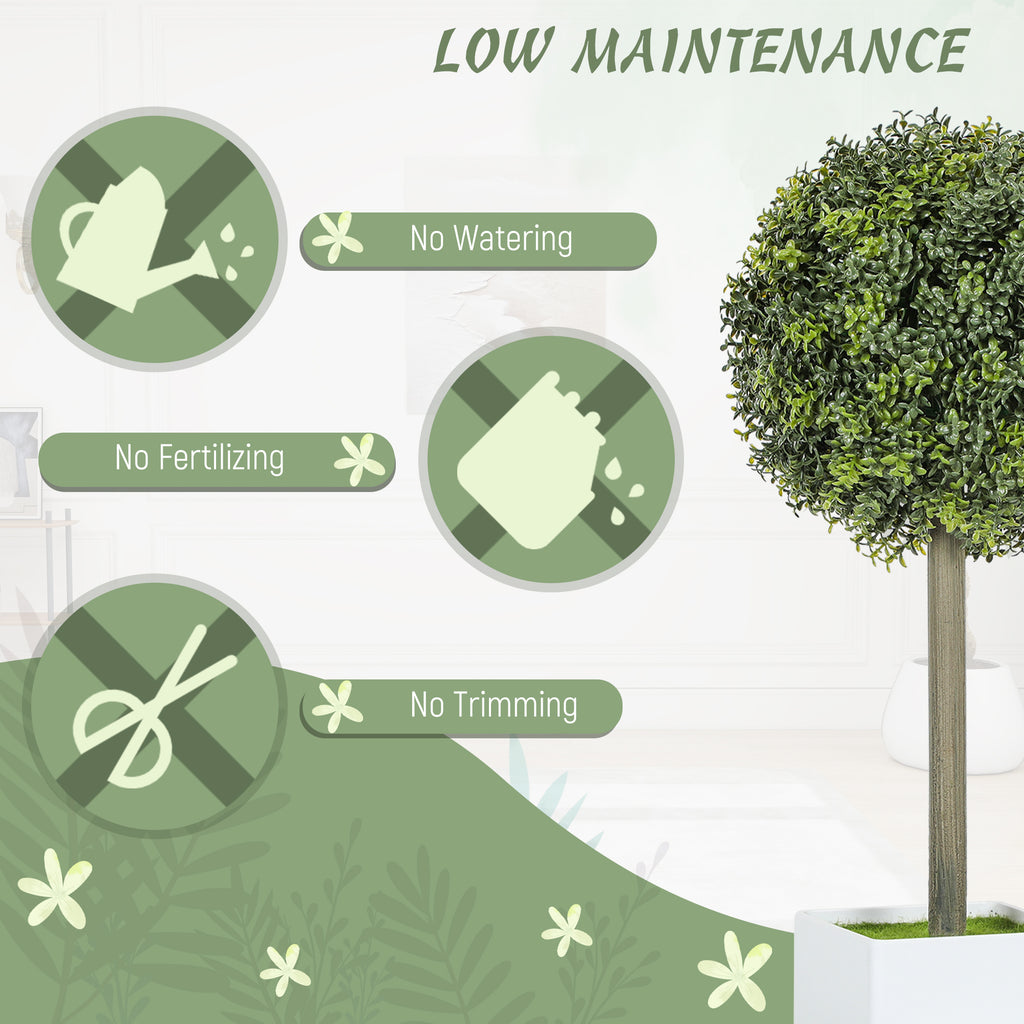 Artificial Boxwood Topiary Trees in White Pots