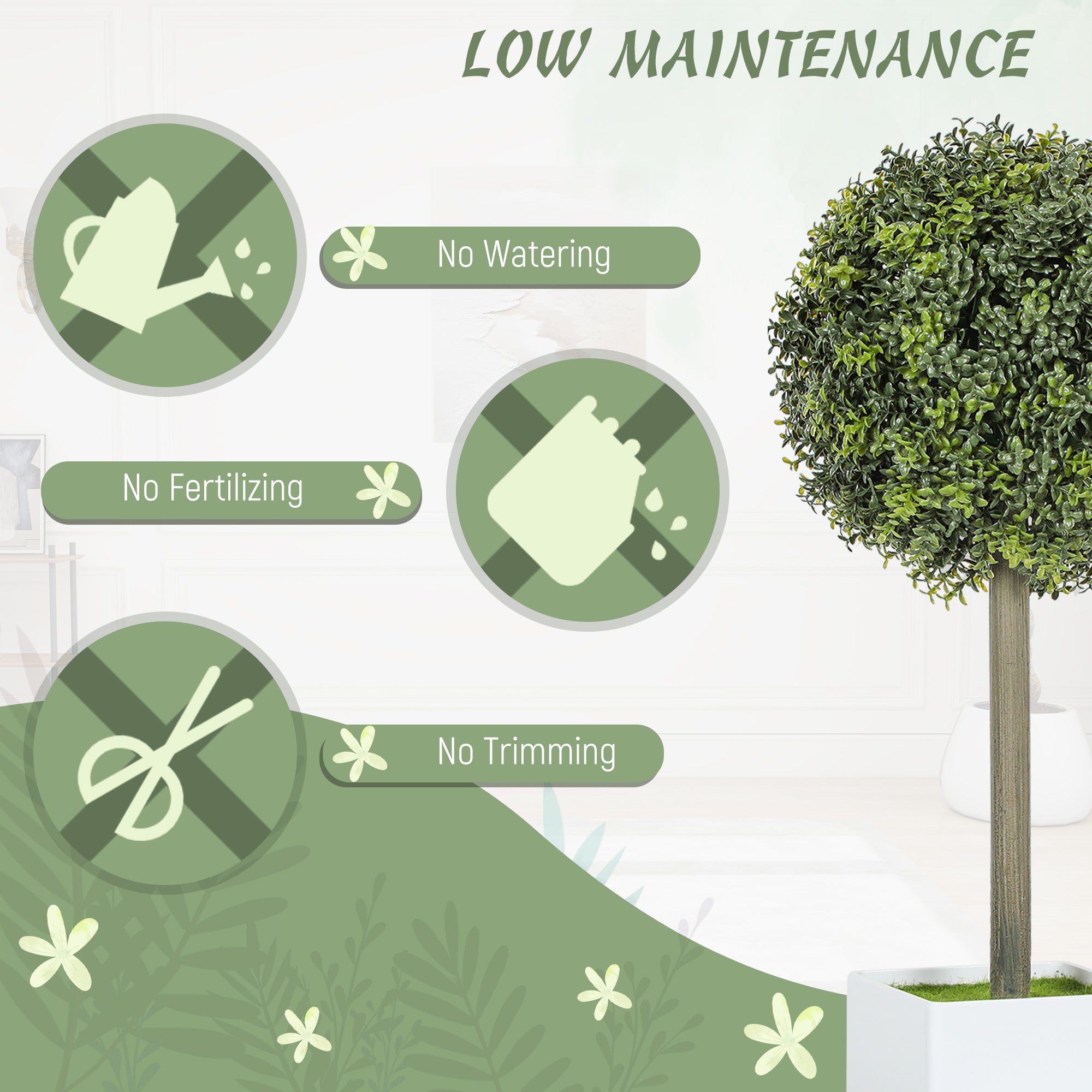 Artificial Boxwood Topiary Trees in White Pots