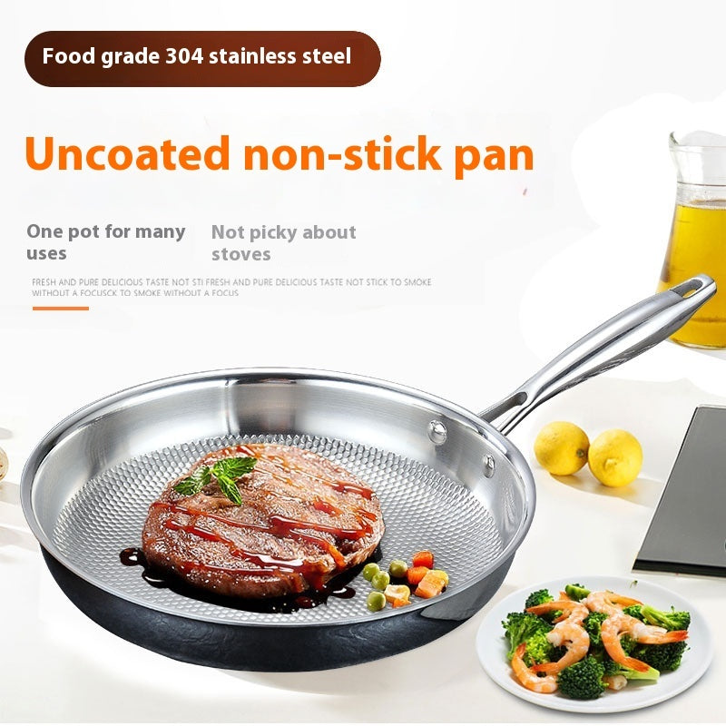 Stainless Steel Frying Pan Non-stick Less Lampblack Kitchen Cookware