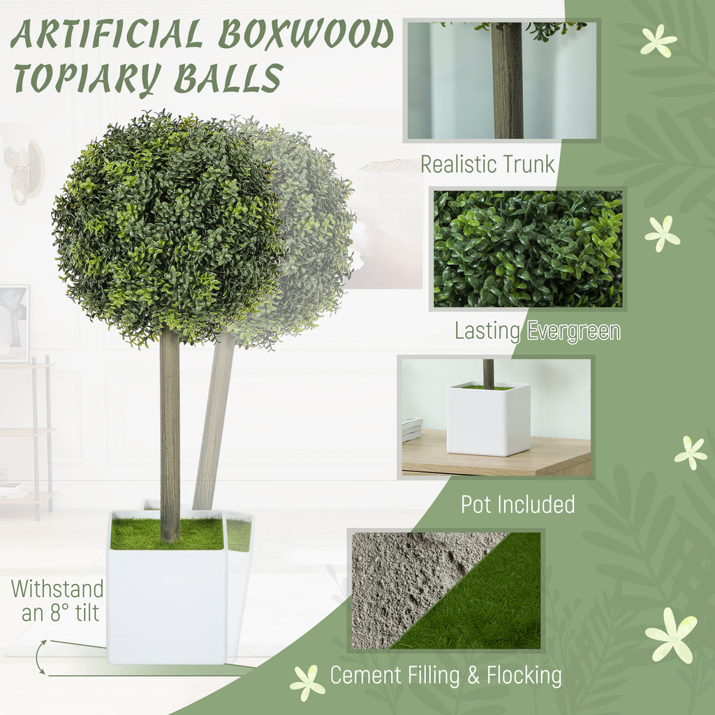 Artificial Boxwood Topiary Trees in White Pots