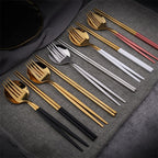 Cutlery Black and Gold Stainless Steel Set.