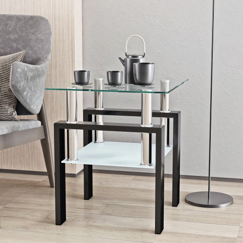 2-Tier Tempered Glass Tea Table with Storage Shelf