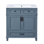 30'' Bathroom Vanity With Ceramic Sink,Solid Wood Frame Bathroom Storage Cabinet With Soft Closing Doors,Retro Style, Blue