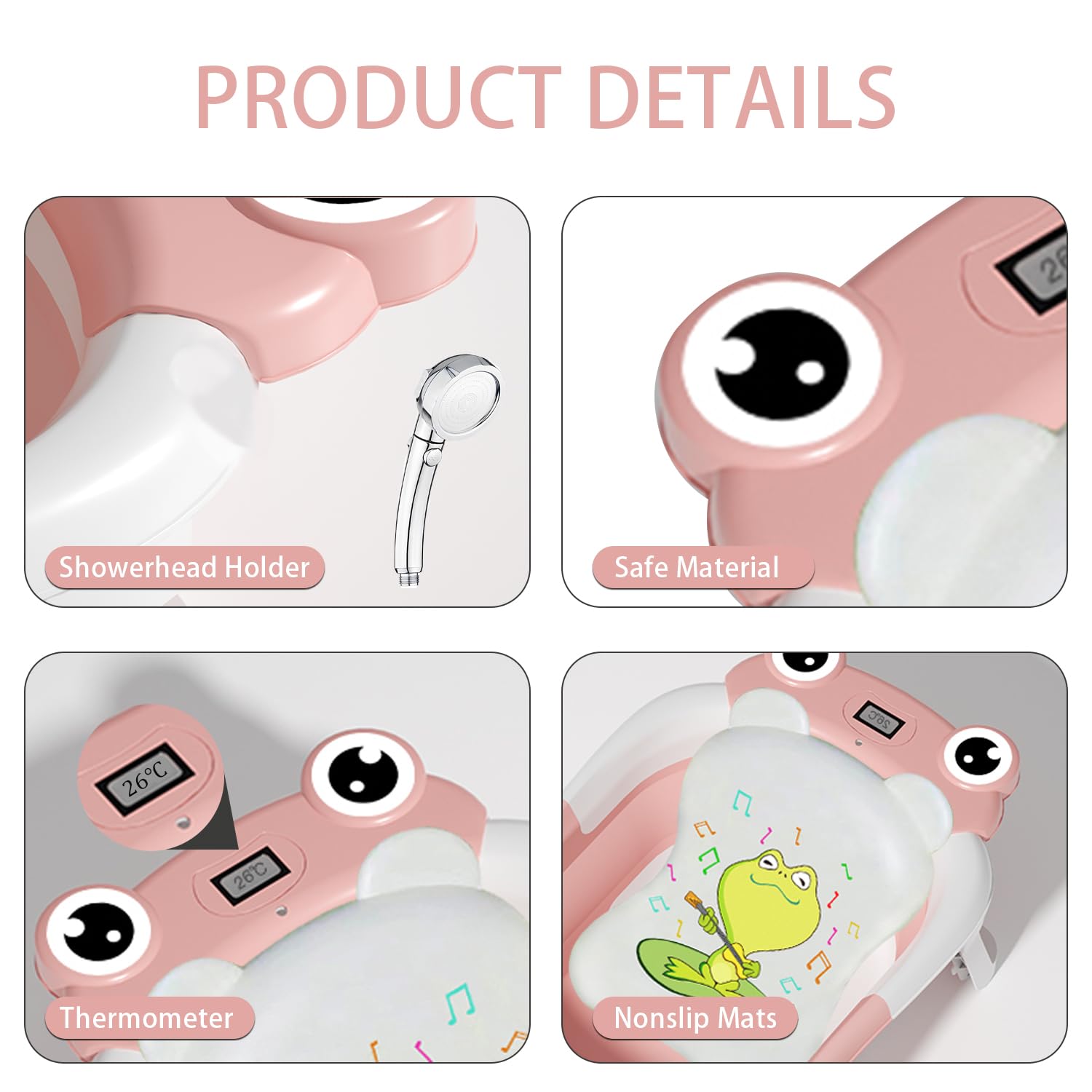 Baby Bathtub , Foldable Baby Bath Tub With Soft Floating Cushion & Thermometer , Collapsible Portable Travel Baby Bath Tub