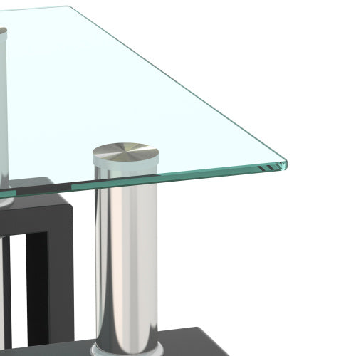 2-Tier Tempered Glass Tea Table with Storage Shelf