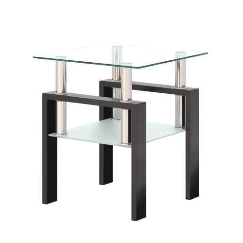 2-Tier Tempered Glass Tea Table with Storage Shelf