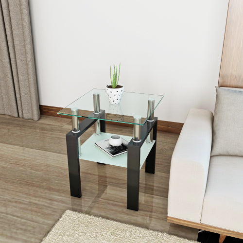 2-Tier Tempered Glass Tea Table with Storage Shelf