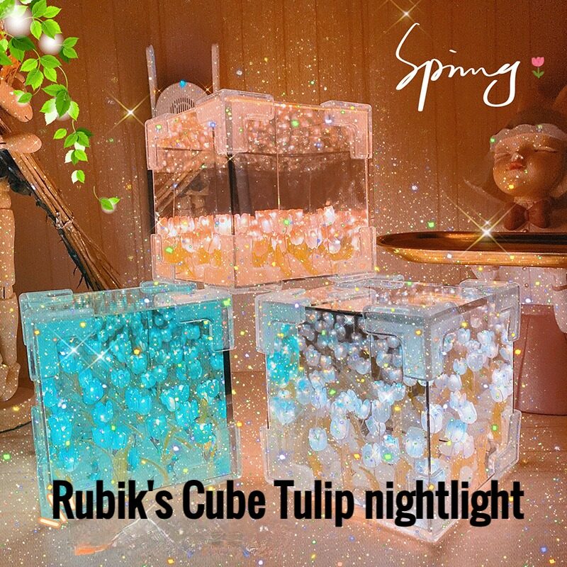 Handmade DIY Tulip Cube Mirror Lamp