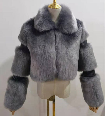 Women's Fur Stitching Lapel Artificial Fur Coat