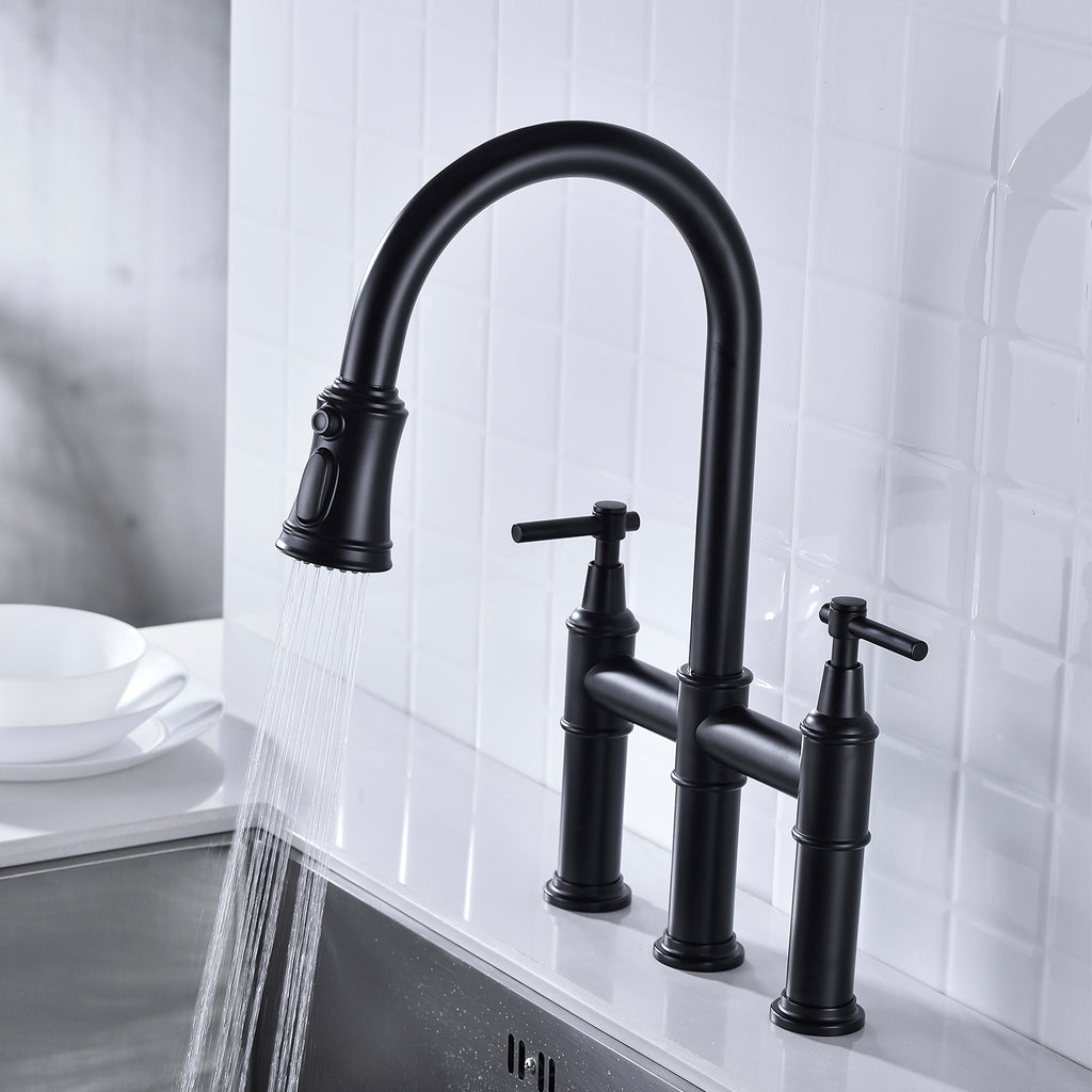 Bridge Kitchen Faucet with a Pull-down Sprayhead
