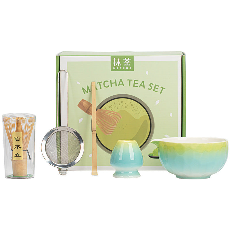 Matcha tea set with a green box labeled 'Matcha Tea Set' on a white background.