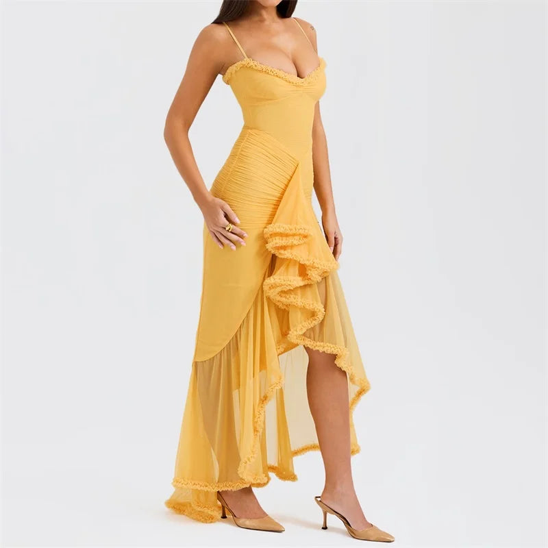 Serelune – Geplooide Mesh Jurk met Camisole Top