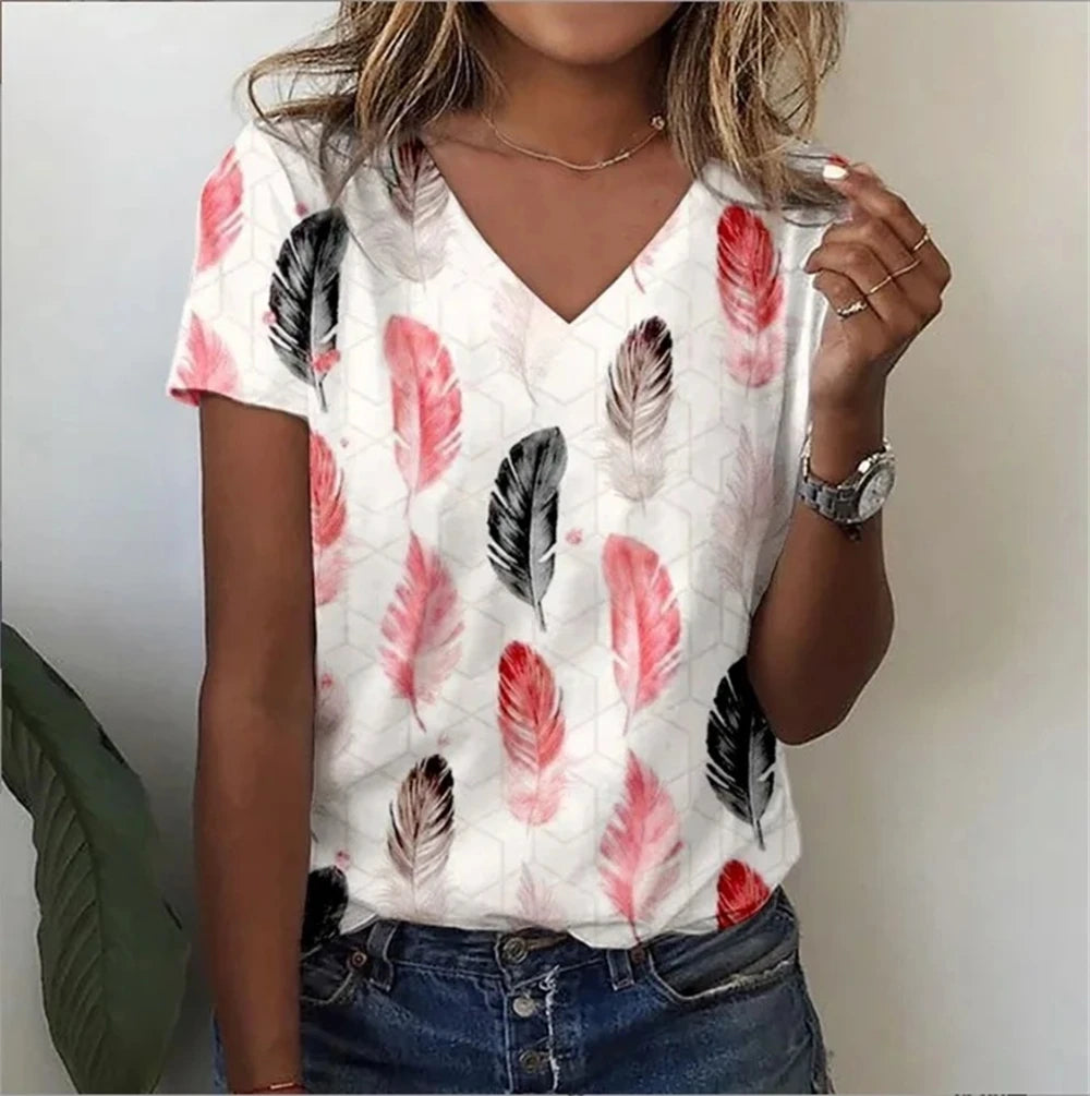 Marivie – Harajuku Stijl Top met V-hals en 3D Design