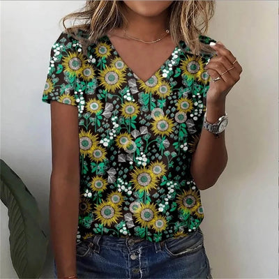 Marivie – Harajuku Stijl Top met V-hals en 3D Design