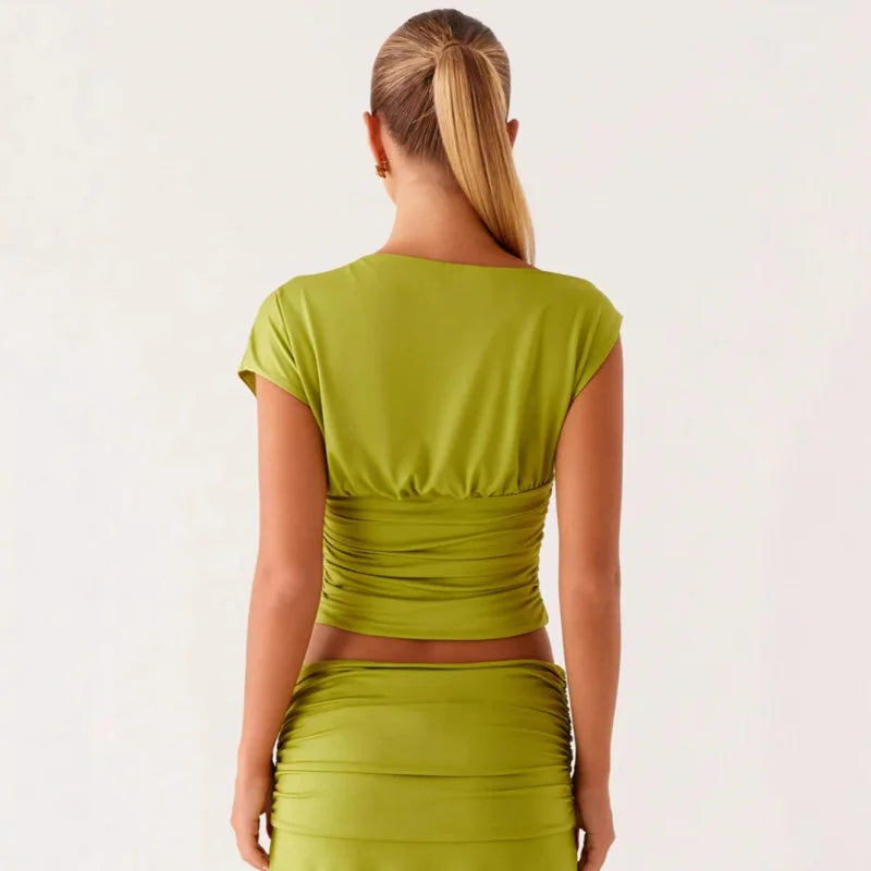 Selvine – Gerimpeld Setje met Crop Top en Rok