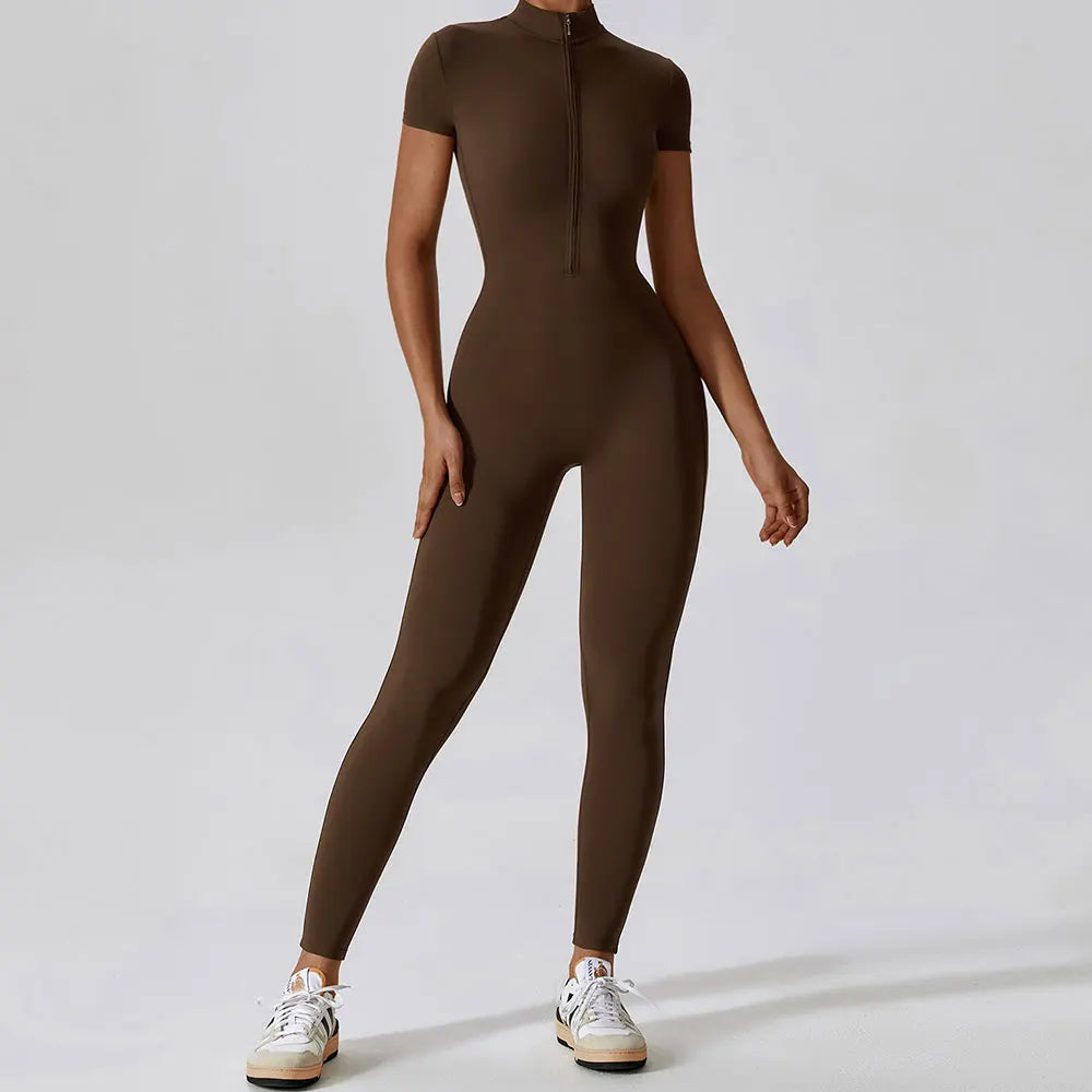 Nalani – Sportieve Yoga Jumpsuit met Rits en Korte Mouwen