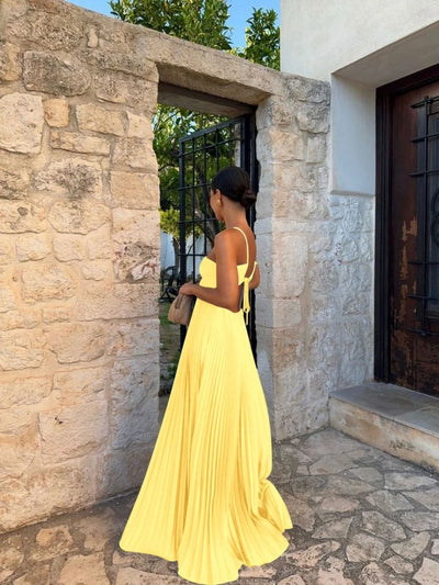 Seloura – Mouwloze Halterjurk met Plissé Taille