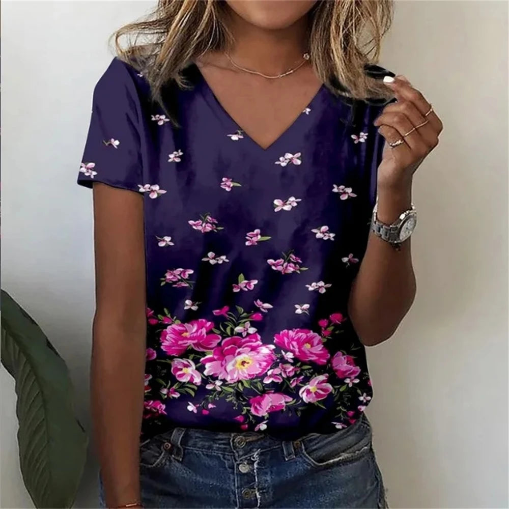 Marivie – Harajuku Stijl Top met V-hals en 3D Design