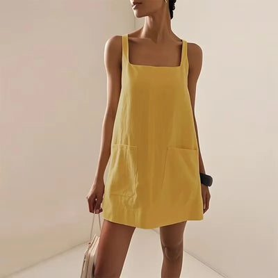 Noevia – Linnen topjes met Vierkante Hals en Zakken