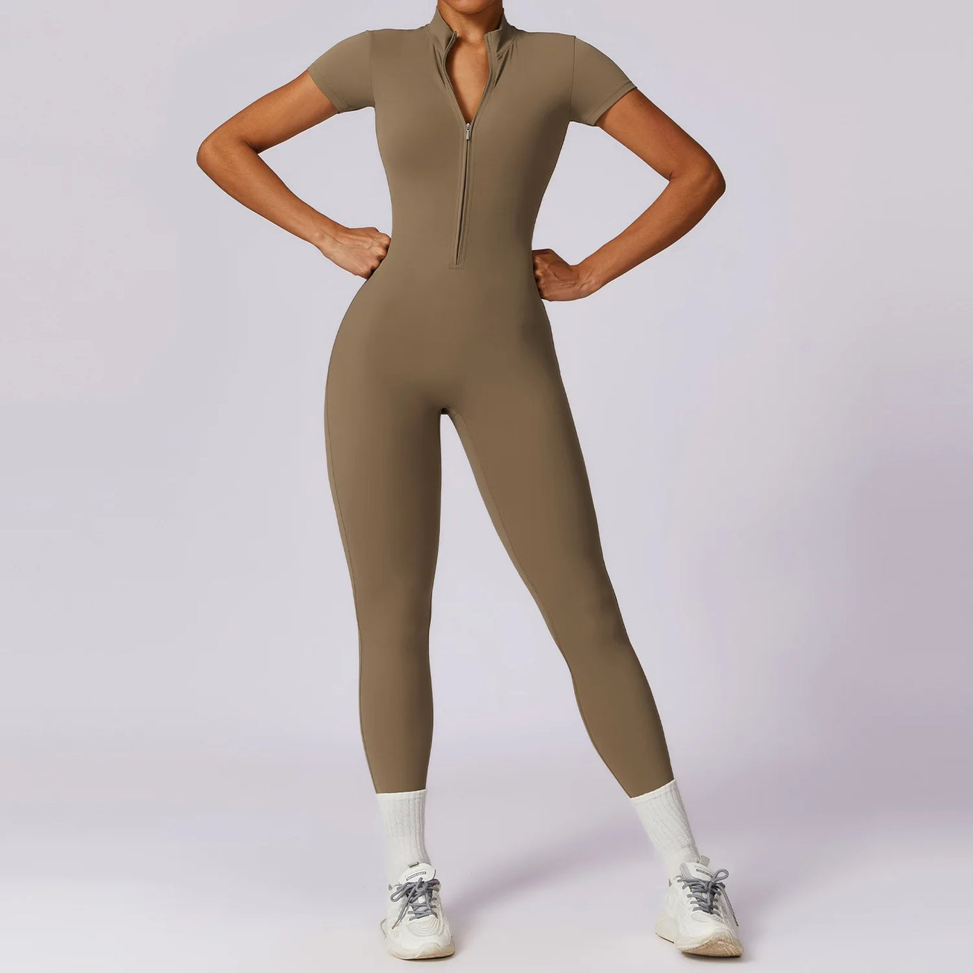 Nalani – Sportieve Yoga Jumpsuit met Rits en Korte Mouwen