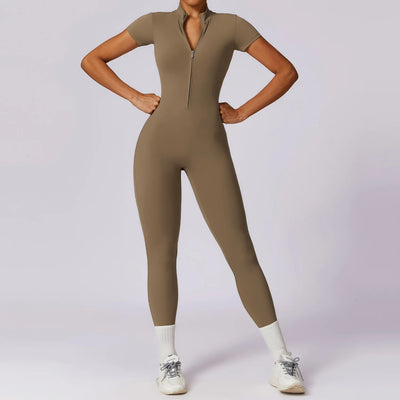 Nalani – Sportieve Yoga Jumpsuit met Rits en Korte Mouwen