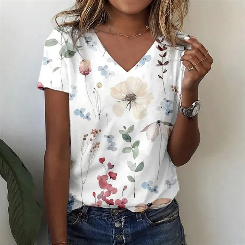 Marivie – Harajuku Stijl Top met V-hals en 3D Design