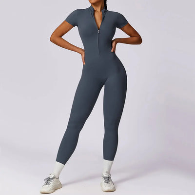 Nalani – Sportieve Yoga Jumpsuit met Rits en Korte Mouwen