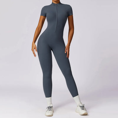 Nalani – Sportieve Yoga Jumpsuit met Rits en Korte Mouwen