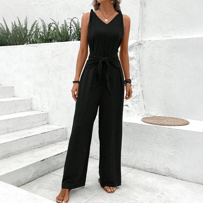 Serelina – Vrouwelijke Jumpsuit met V-Hals en Strikdetail