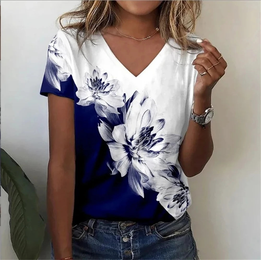 Marivie – Harajuku Stijl Top met V-hals en 3D Design