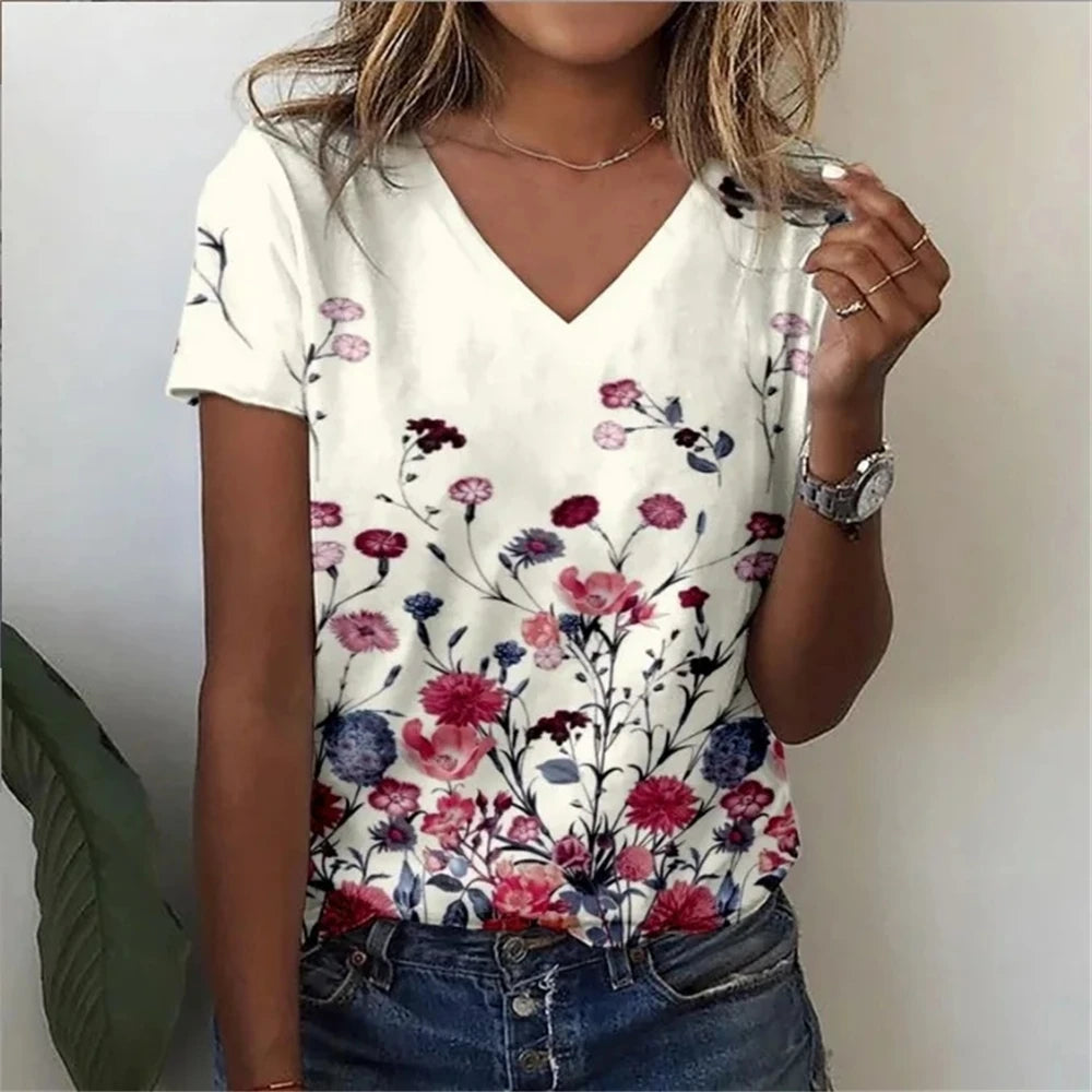 Marivie – Harajuku Stijl Top met V-hals en 3D Design