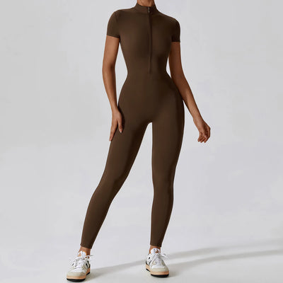 Nalani – Sportieve Yoga Jumpsuit met Rits en Korte Mouwen