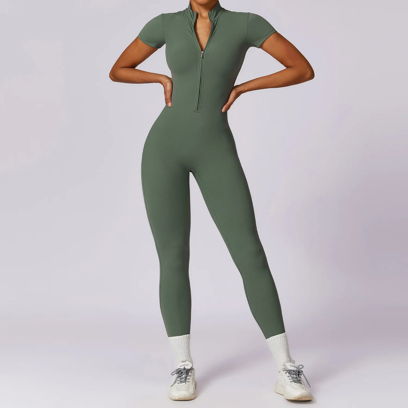 Nalani – Sportieve Yoga Jumpsuit met Rits en Korte Mouwen
