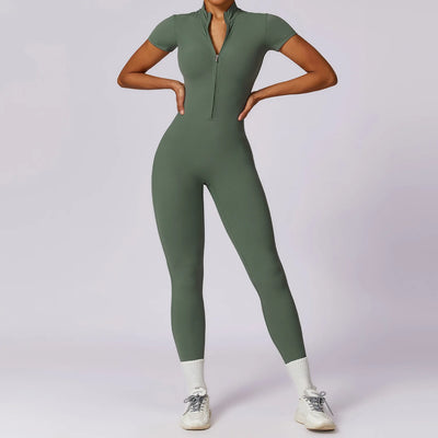 Nalani – Sportieve Yoga Jumpsuit met Rits en Korte Mouwen