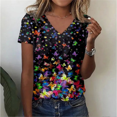 Marivie – Harajuku Stijl Top met V-hals en 3D Design