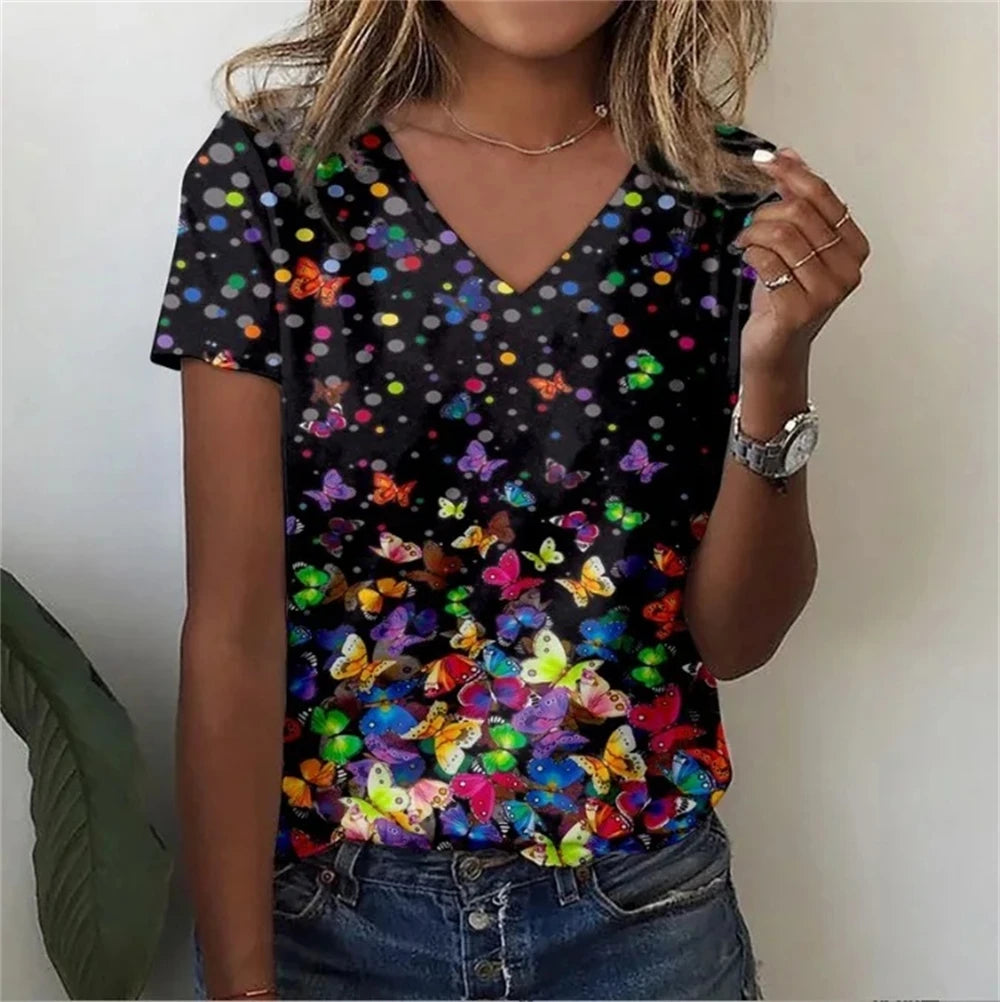 Marivie – Harajuku Stijl Top met V-hals en 3D Design