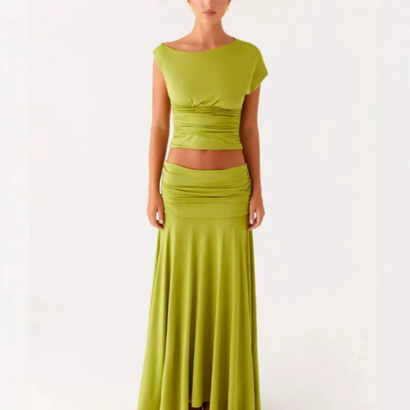 Selvine – Gerimpeld Setje met Crop Top en Rok