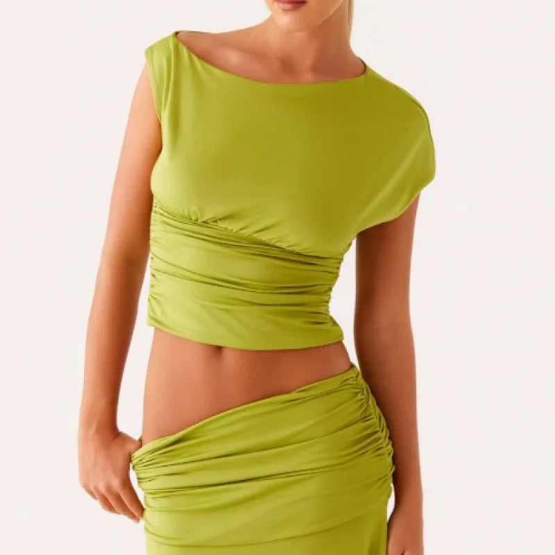Selvine – Gerimpeld Setje met Crop Top en Rok