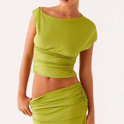 Selvine – Gerimpeld Setje met Crop Top en Rok