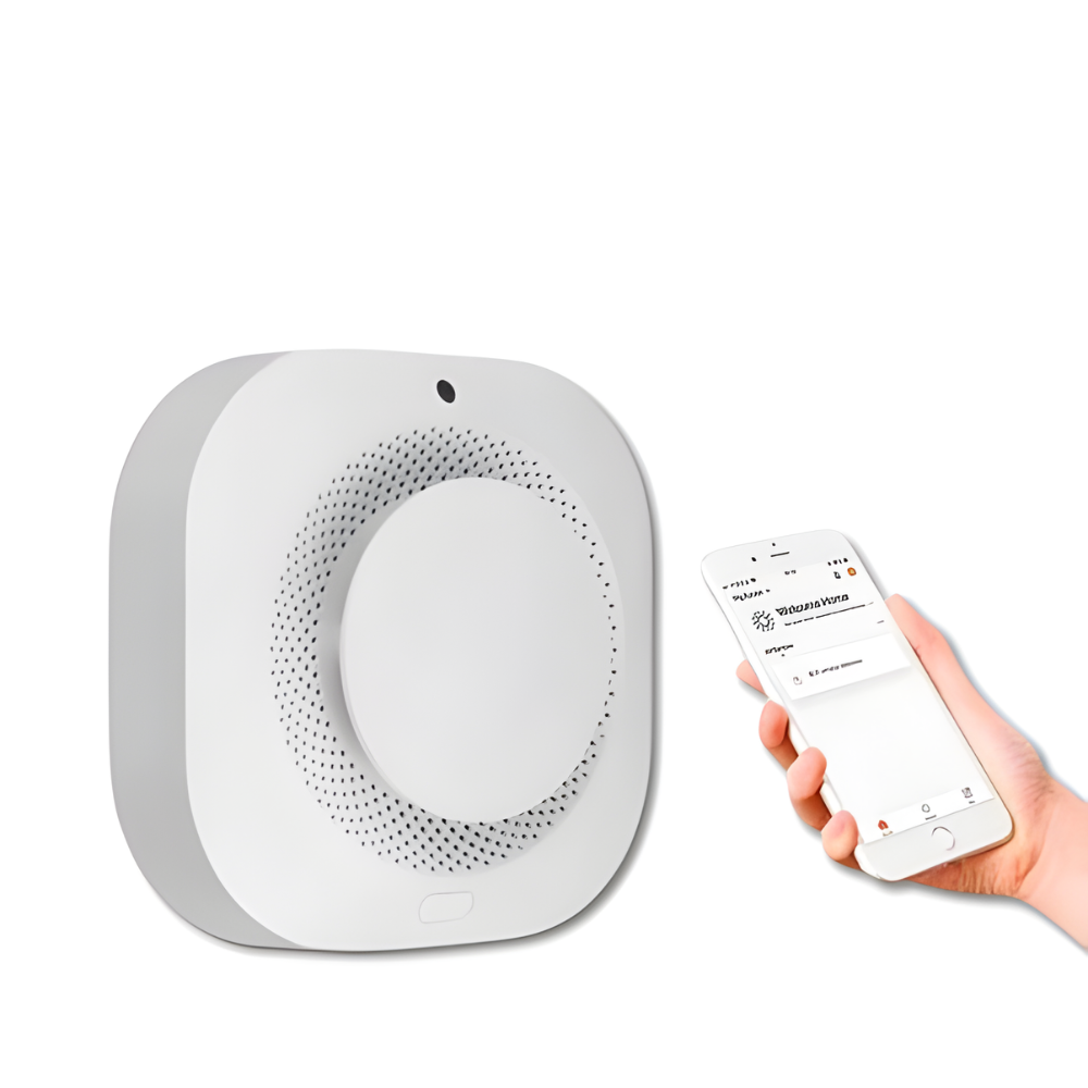 Smart home device with a smartphone app on a white background