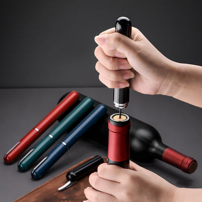 Pen-shaped air pressure wine bottle opener from Novaireluxe in red and other colors