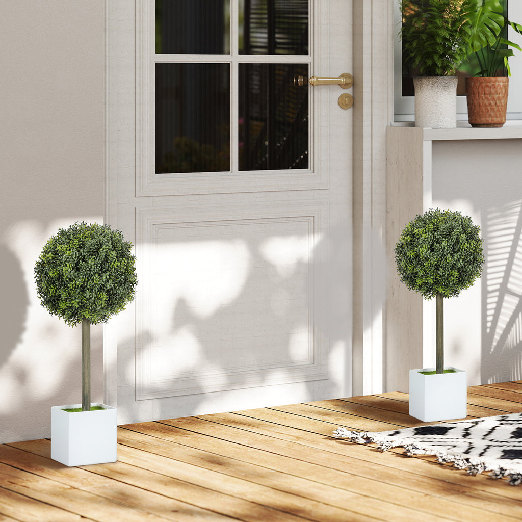 Artificial Boxwood Topiary Trees in White Pots