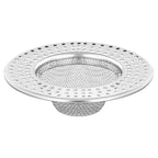 Metal mesh strainer with perforated design on a white background