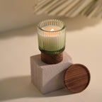 Ridged Glass Candle with a Wooden Lid